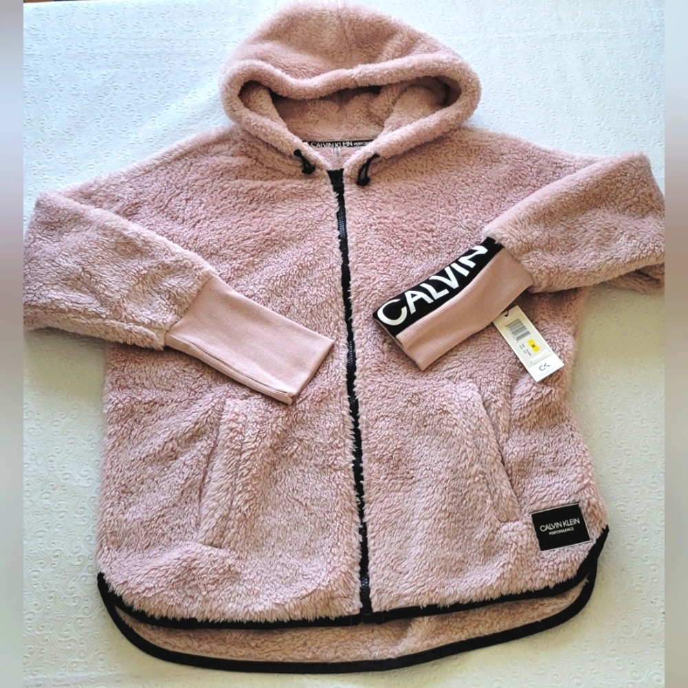 Calvin Klein Performance fuzzy jacket women's sz medium pink/black/white  NWT